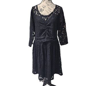 Lane Bryant Black Lace Midi Dress Size 18 | 3/4 Sleeves Party Cocktail Dress
